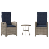 3 Piece Bistro Set with Cushions Grey Poly Rattan 365183