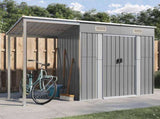 Garden Shed with Extended Roof Light Grey 277x107x181 cm Steel 364525
