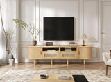 TV Stand with 2 Rattan Drawer and 2 Sliding Doors,Oval TV Cabinet Storage Sideboard with Rounded N605P415641E