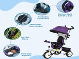 6 in 1 Kids Trike Push Bike w/ Push Handle, Canopy, 5-point Safety Belt, Storage, Footrest, Brake, T3398P348142
