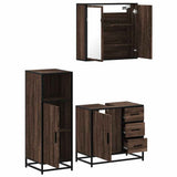 3 Piece Bathroom Furniture Set Brown Oak Engineered Wood 3300959