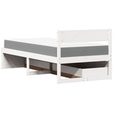 Bed with Drawers and Mattress White 100x200 cm Solid Wood Pine 3281905