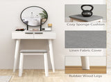 Dressing Table with Mirror and Stool, Vanity Makeup Desk Set with 2 Drawers, Cushioned Stool and T3398P378743
