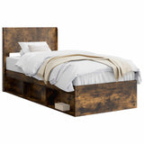 Bed Frame with Storage and Headboard Smoked Oak 100 x 200 cm 3414247