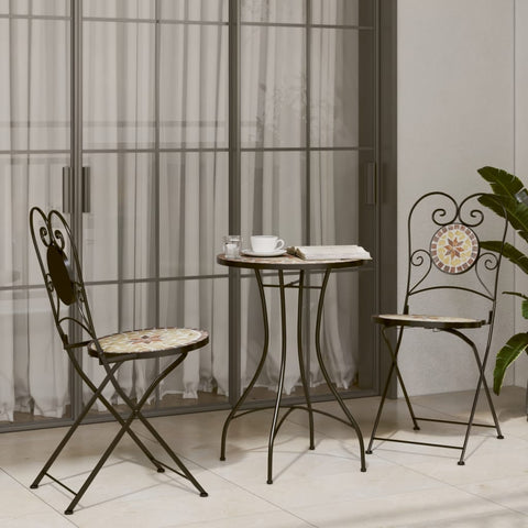 ZNTS Mosaic Bistro Set Terracotta and White Iron and Ceramic 3216356