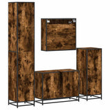 ZNTS 4 Piece Bathroom Furniture Set Smoked Oak Engineered Wood 3301232