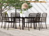 Dining Set Black Powder-coated steel, cotton rope, tempered glass 3099146