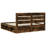 Bed Frame Smoked Oak 200 x 200 cm Solid Pine Wood 3411708