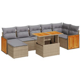 8 Piece Garden Sofa Set with Cushions Beige Poly Rattan Acacia 3327741