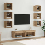 TV Cabinet with LED Strip Lights 8 pcs Artisan Oak Glass 3402939