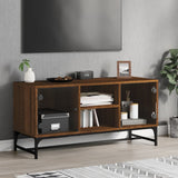 ZNTS TV Cabinet with Glass Doors Brown Oak 102x37x50 cm 836538