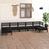 7 Piece Garden Lounge Set Black Solid Wood Pine 3083348