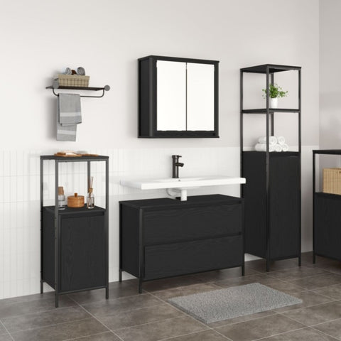 ZNTS 3 Piece Bathroom Furniture Set Black Oak Engineered Wood 3328359