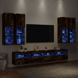 7 Piece TV Wall Cabinet Set with LED Lights Smoked Oak 3216775