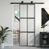 Sliding Door Black 76x205 cm Tempered Glass and Aluminium 155207