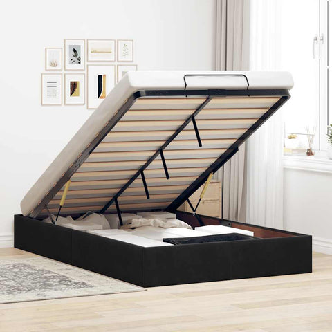 Ottoman Bed Frame No Mattress Black Double Velvet 3311002