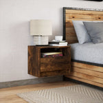ZNTS Wall-mounted Bedside Cabinet with LED Lights Smoked Oak 852069