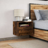 ZNTS Wall-mounted Bedside Cabinet with LED Lights Smoked Oak 852069