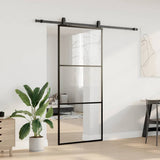 Sliding Door with Hardware Set Black 90x205 cm ESG Glass 3375922