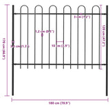 Garden Fence with Hoop Top Steel 181x120 cm Black 144931
