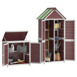 2 Piece Garden Tool Shed Set Mocha Solid Wood Pine 172251