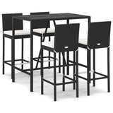5 Piece Garden Bar Set with Cushions Black Poly Rattan 3203919