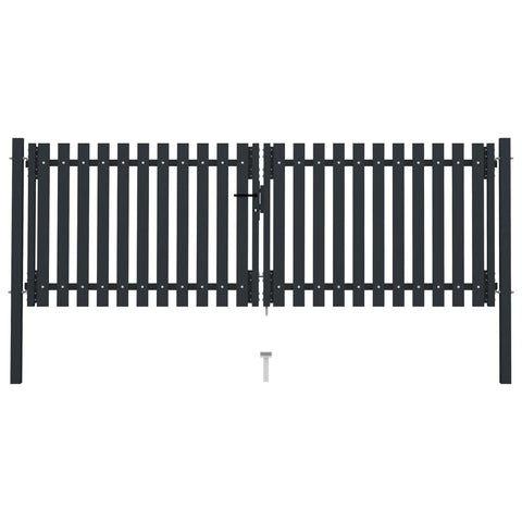 ZNTS Double Door Fence Gate Steel 306x150 cm Anthracite 146351