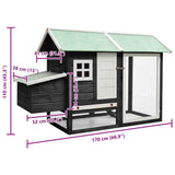Chicken Cage Grey 170x81x110 cm Solid Pine & Fir Wood 170861
