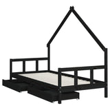 Kids Bed Frame with Drawers Black 90x200 cm Solid Wood Pine 834554