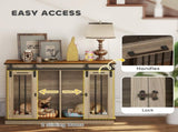 Dog Crate Furniture for Large Dogs, Double Dog Cage for Small Dogs, with Sliding Doors - Oak Tone T3398P376406