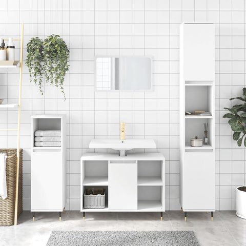 ZNTS 3 Piece Bathroom Furniture Set White Engineered Wood 3190291