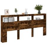 Headboard Cabinet with LED Smoked Oak 220x17x102 cm 839228