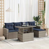 6 Piece Garden Sofa Set with Cushions Grey Poly Rattan Acacia 3326302