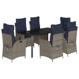 7 Piece Garden Dining Set with Cushions Grey Poly Rattan 3213309