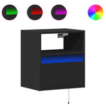 ZNTS Wall-mounted Bedside Cabinet with LED Lights Black 3307977