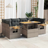 7 Piece Garden Sofa Set with Cushions Grey Poly Rattan Acacia 3327567