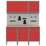 Work Cabinet with Drawer 8 pcs Red Engineered Wood and Steel 3321441