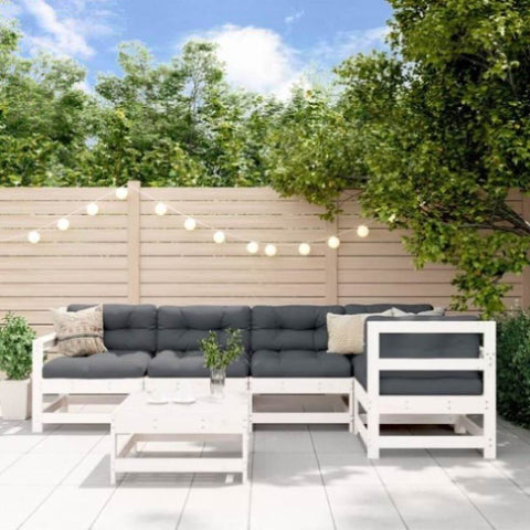 6 Piece Garden Lounge Set White Solid Wood Pine 3186460