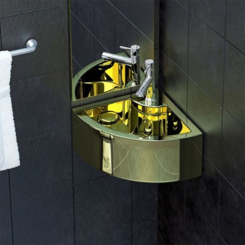 Wash Basin with Overflow 45x32x12.5 cm Ceramic Gold 143482