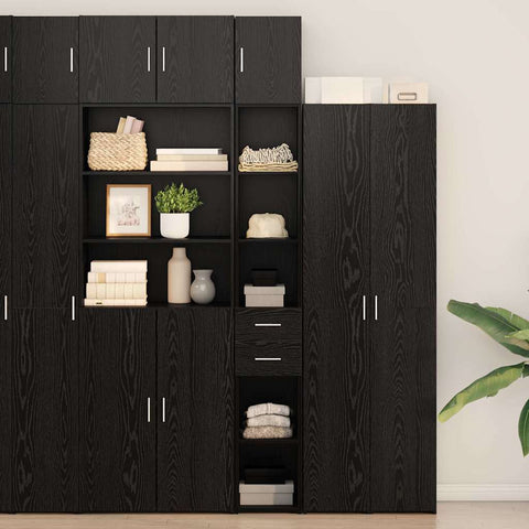 Slim Storage Cabinet with Drawer Black oak 30 x 42.5 x 225 cm 3365642