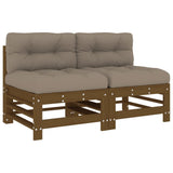 Middle Sofas with Cushions 2 pcs Honey Brown Solid Wood Pine 825691