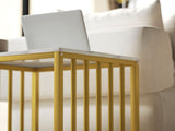 Modern Coffee Table Set of Two, Marble-Effect Nesting Side Tables with Steel Frame for Living Room, T3398P329522