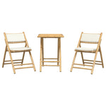 ZNTS 3 Piece Folding Bistro set with Cream White Cushions Bamboo 3208933