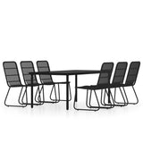 Dining Set Black Powder-coated steel, PE rattan, glass Large 3099171