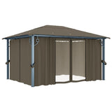 Gazebo with Curtain&LED String Lights 4x3 m Taupe Aluminium 3070337