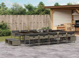 15 Piece Garden Dining Set with Cushions Grey Poly Rattan 3211352