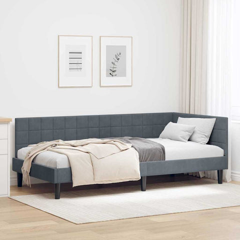 Corner Bed Frame with Headboard Dark grey 90 x 200 cm Velvet 42016429