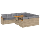 11 Piece Garden Sofa Set with Cushions Beige Poly Rattan Acacia 3327538