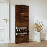Shoe Cabinet Smoked Oak 59x17x169 cm Engineered Wood 342515