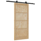 Sliding Door Natural and Black 93 x 202 cm Solid Pine Wood 3333346